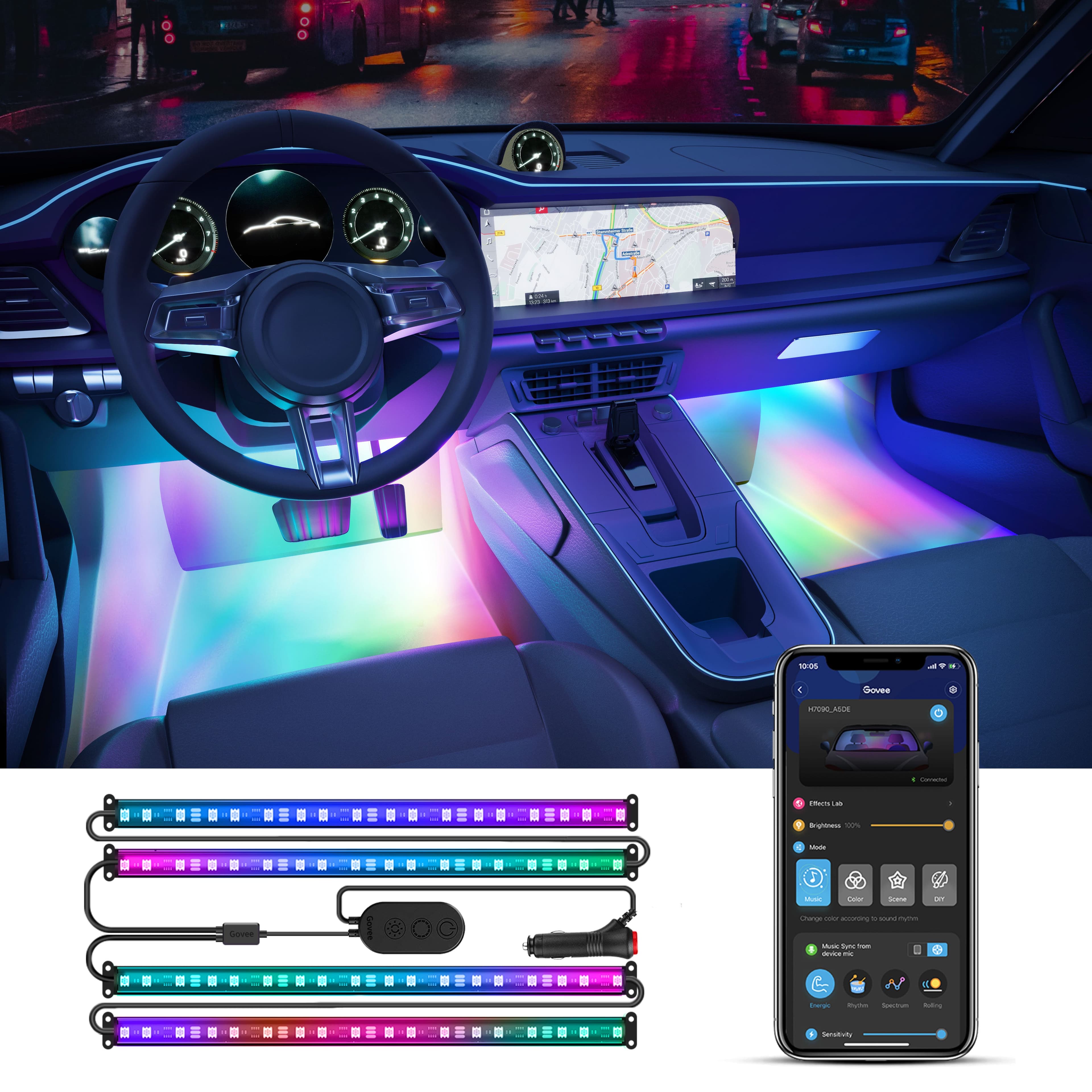 Govee RGBIC Interior Car Lights with App Control, Segmented Colour, 2-Line Design Lighting Kit, DIY Effects, Music and 30 Scene Modes for Cars — detail 3